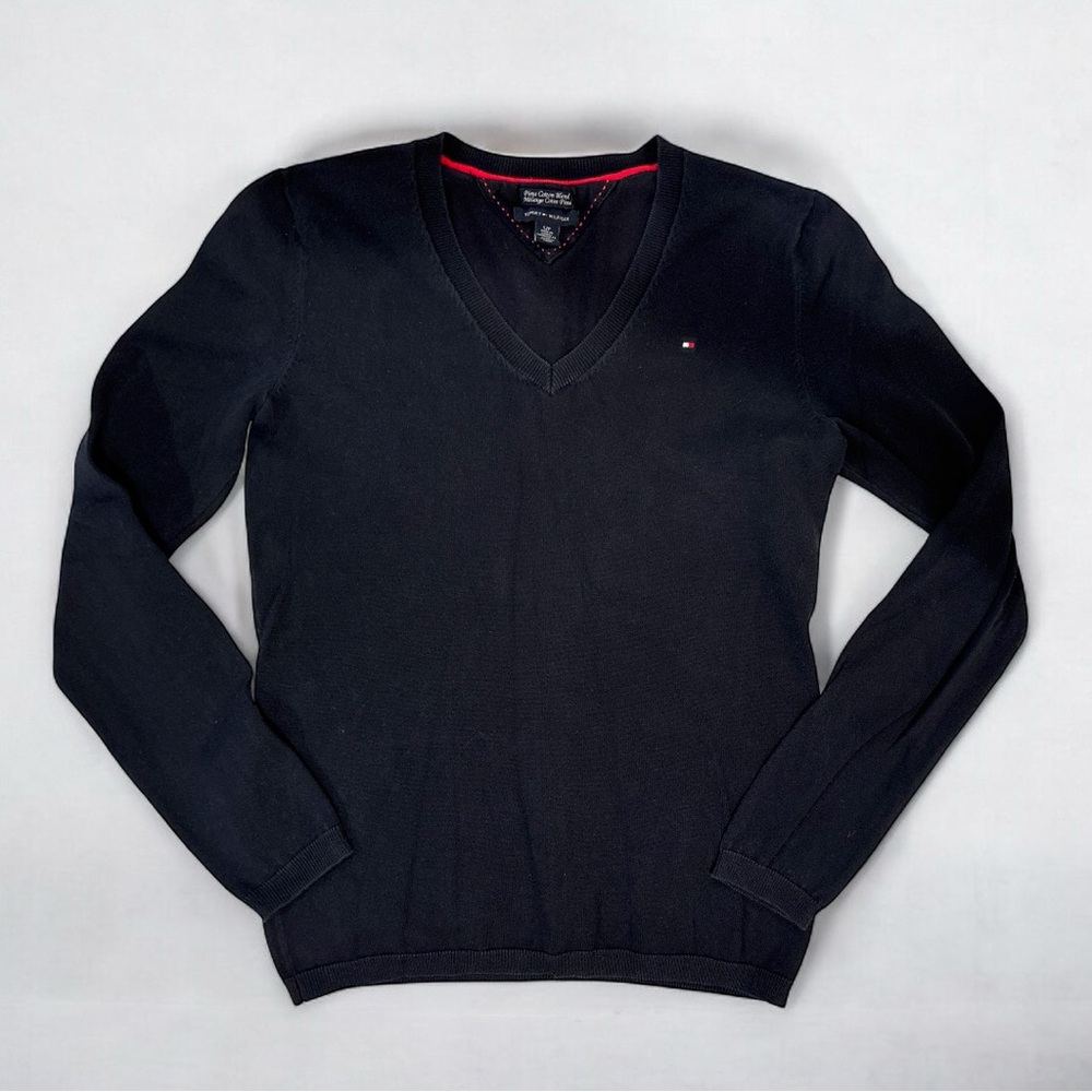 Tommy Hilfiger Pima Cotton Blend V-Neck Sweater – Black, Size Small